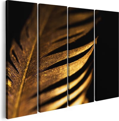 Artaza Canvas Schilderij Vierluik Gouden Veer - 160x120 - Groot - Foto Op Canvas - Canvas Print