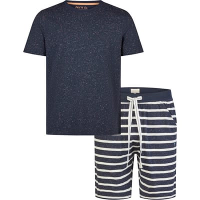 Phil & Co Heren Shortama Korte Pyjama Set Blauw Gemêleerd/Gestreept - Maat M