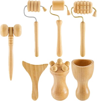 Houten massagebekers - Handmatige set - Lichaamsvorming ontspanning - Traditionele set - 7 stuks - Houtkleur