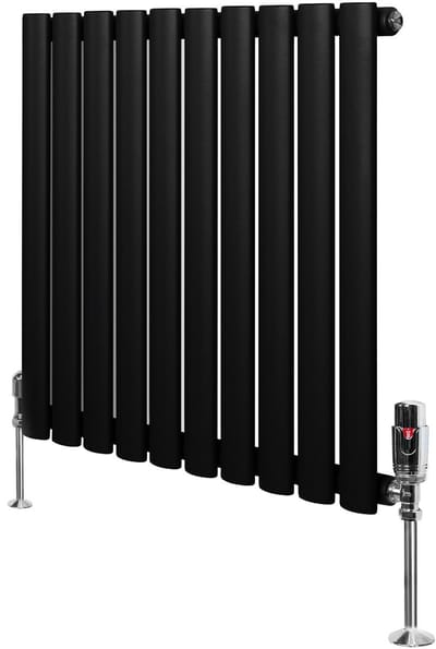Ovale radiator 1 kolom - 600x600 mm - zwart - thermostaatkraan