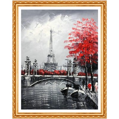 Diamant peinture plein rond, paris, bricolage diamant, 5d bricolage, diamant broderie paysage 20X30CM black
