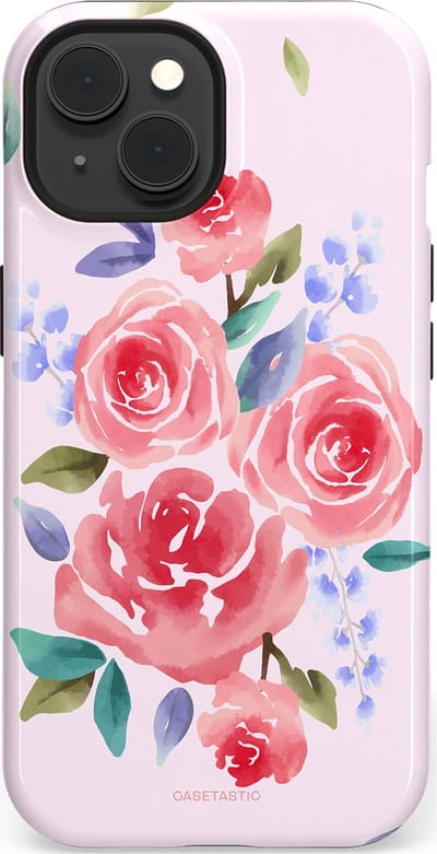 Casetastic hoesje geschikt voor Apple iPhone 15 - MagSafe - Dubbellaagse bescherming - Aquarel pracht - Fashion Case - Lichtroze Lavendel