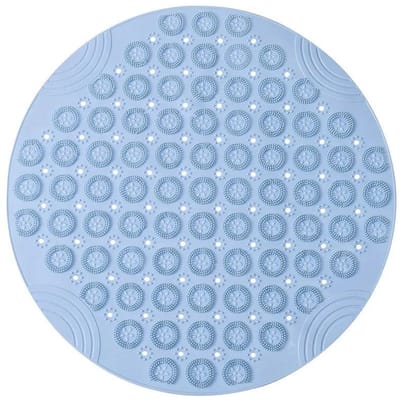 Tapis de salle de bain antidérapant à ventouse ronde en TPR avec trou de drainage, tapis de bain en silicone, coussin de massage des pieds, tapis de douche doux pour baignoire 30x30cm bleu