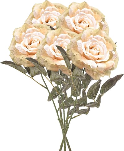 Emerald Kunstbloem roos Pascal - 5x - wit - 65 cm - decoratie bloemen