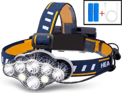Blue Rocks® Outdoor - Militaire Hoofdlamp LED Oplaadbaar 18.000 Lumen - Rood en Wit licht - Floodlight - IPX4 - Noodpakket - USB Oplaadbaar -Koplamp - Hoofdlampje - Hoofdzaklamp - Hoofdlampen - Outdoor & Indoor - Camping