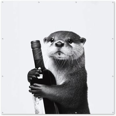 Tuinposter 200x200 cm - Tuindecoratie Wijnfles - Otter - Zwart - Poster voor in de tuin - Buiten decoratie - Schutting tuinschilderij - Tuindoek muurdecoratie - Wanddecoratie balkondoek