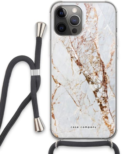 Case Company® - Hoesje met koord geschikt voor iPhone 13 Pro Max hoesje met Koord - Goud marmer - Telefoonhoesje met Zwart Koord - Bescherming aan alle Kanten en Over de Schermrand