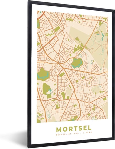 Fotolijst incl. Poster - Vintage - Retro - Plattegrond - Kaart - Stadskaart - Mortsel - 40x60 cm - Posterlijst