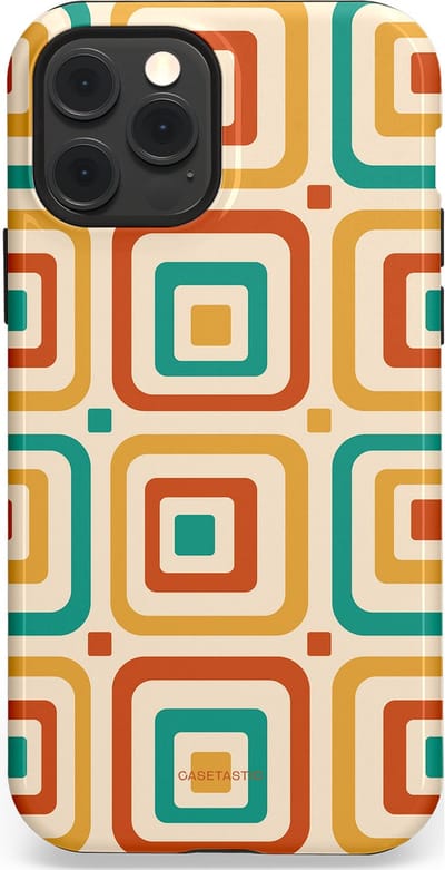 Casetastic hoesje geschikt voor Apple iPhone 12 / Apple iPhone 12 Pro - MagSafe - Dubbellaagse bescherming - Retro Vierkant verlangen - Fashion Case - Crème Terracotta Goud Turquoise