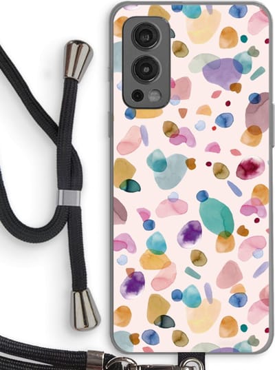 Case Company® - Hoesje met koord geschikt voor OnePlus Nord 2 5G hoesje met Koord - Terrazzo Memphis - Telefoonhoesje met Zwart Koord - Bescherming aan alle Kanten en Over de Schermrand