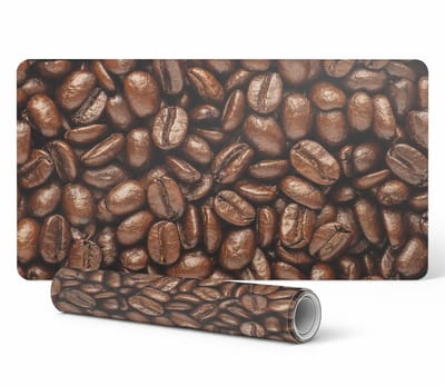Antislip bureauonderlegger met koffieboonpatroon, detailfoto, 90x45 cm