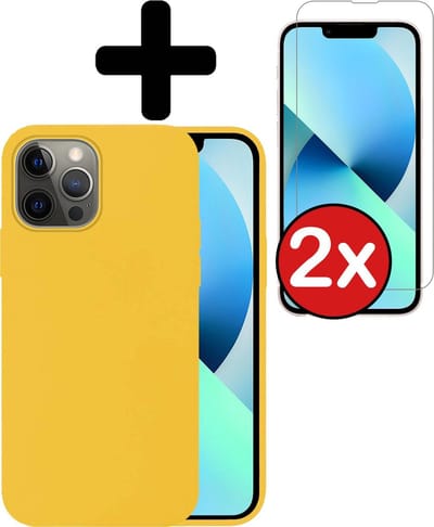 Hoesje - Met 2x Screenprotector - Geschikt voor Apple iPhone 13 Pro - Sterk & Shockproof - Telefoon Hoes - Back Cover - Siliconen Case - Telefoonhoes - Geel