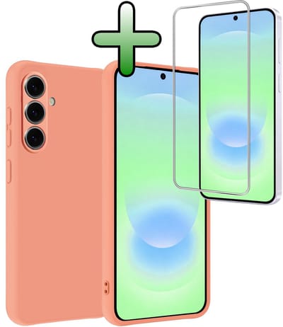 Hoesje Met Screenprotector - Geschikt voor Samsung Galaxy A37 - Sterk & Shockproof - Back Cover - Siliconen Case - Telefoon Hoes - Perzik
