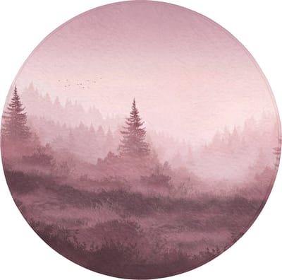 Badmat rond 70x70 cm - Antislip - Landschap - Mistig - Roze - Badmatten voor badkamer - Badkamermat - Douchemat - Ronde badkamer mat