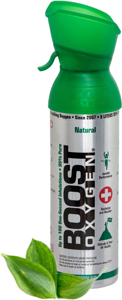 Boost Oxygen 5L - Natural - 95% Pure Zuurstof - Tot wel 100 inhalaties - Ademhalingsondersteuning voor sport herstel, hoogte, prestaties en gezondheid - Zuurstoffles