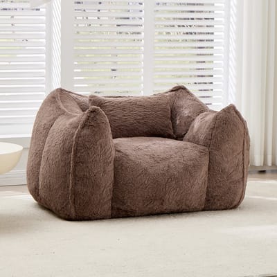 Zitzak Fauteuil van Imitatie Konijnenbont - Ergonomische Rugleuning - Gevuld met Hoogwaardig Versnipperd Schuim - Zachte Loungestoel voor Woonkamer en Slaapkamer - Max. Belastbaar tot 200 kg-Koffiebruin