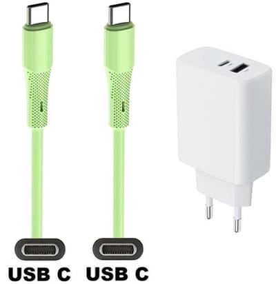 20W snellader met 2 poorten + 1,0m USB C naar C kabel. Universele PD lader. Oplader oplader past op Samsung Galaxy Z Fold, F42, M10s, M11, M15, M1, Flip, M22, M23, M55s, M05, M53, M62, Quantum