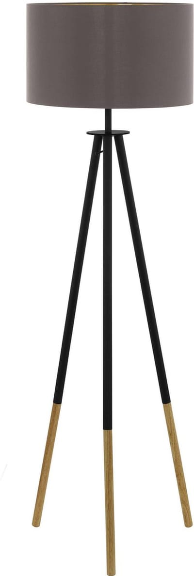 EGLO Bidford - vloerlamp - E27 - 1-lichts - bruin/cappucino-goudkleurig - FSC Hout