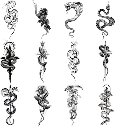 12 Bladen Slang Tijdelijke Tattoos, Neppentatoeages voor Mannen, Doodseter Tattoos, Geschikt voor Zelf Aanbrengen van Tijdelijke Tattoos
