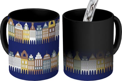 Magische Mok - Foto op Warmte Mokken - Koffiemok - Patronen - Huizen - Gebouw - Magic Mok - Beker - 350 ML - Theemok