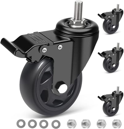 wielen - 4 stuks - M10 x 1,5 x 30 mm schroef - 100 mm met rem - tot 550 kg - Wielbreedte 2 Inch - Zwart
