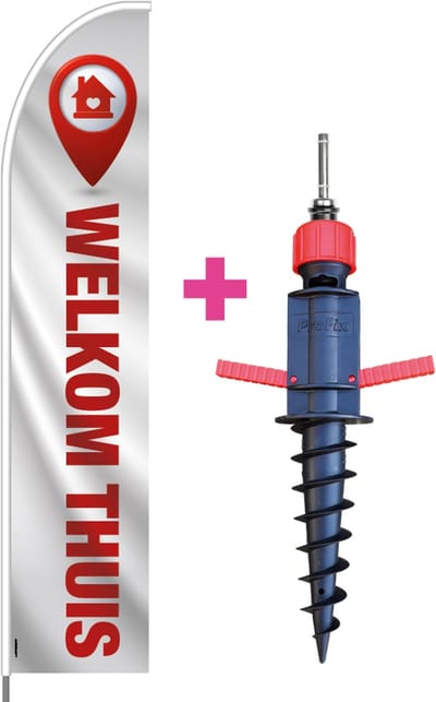 Beachflag - Welkom Thuis - Vlag + Grondboor + Rotator + Hengelsysteem + Draagtas - Actievlag.nl