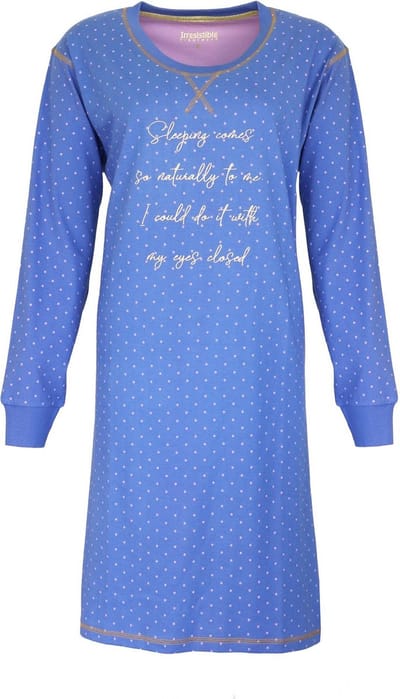 Irresistible Dames Nachthemd - Katoen - Wit Stippen - Blauw - Maat M