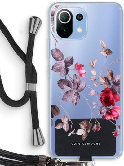 Case Company® - Hoesje met koord geschikt voor Xiaomi Mi 11 Lite hoesje met Koord - Mooie bloemen - Telefoonhoesje met Zwart Koord - Bescherming aan alle Kanten en Over de Schermrand