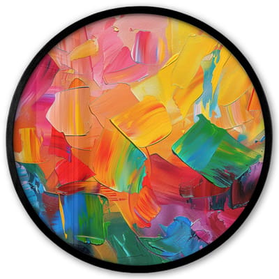 Poster in lijst Rond - Fotolijst 40x40 cm - Posters - Abstract - Verflook - Modern - Kleurrijk - Ronde posterlijst zwart - Decoratie - Wanddecoratie woonkamer - Muurdecoratie slaapkamer