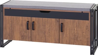 Schoenenkast met zitting MCW-A27, ladekast bank met kussens, 53x110x30cm 3D structuur metaal ~ wild eiken look