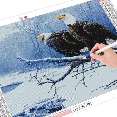 Peinture diamant thème hibou rond, broderie complète, mosaïque, point de croix, image de neige 20X30CM black