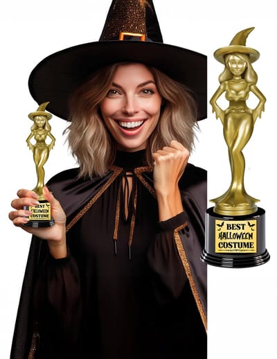 Fiestas Guirca Beste verkleed kostuum award - heks - goud - 22 cm - Halloween feest trofee - fun prijzen