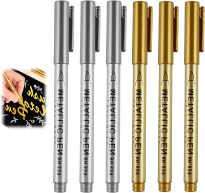 Set van 6 Permanente Metalen Markers met Zachte Punt, 1.5mm Lijnbreedte, Geschikt voor Papier, Keramiek en Glas, Ideaal voor Creatieve Projecten en Ambachten