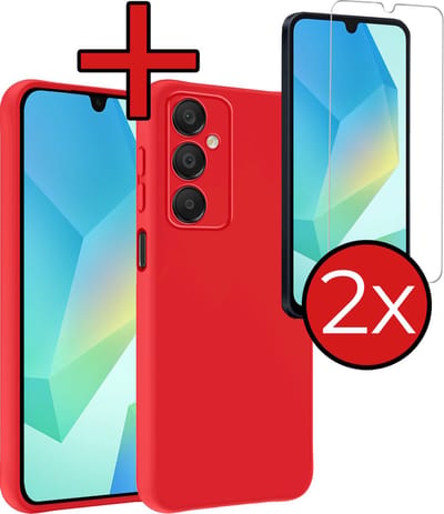 Hoesje - Met 2x Screenprotector - Geschikt voor Samsung Galaxy A16 - Sterk & Shockproof - Telefoon Hoes - Back Cover - Siliconen Case - Telefoonhoes - Rood