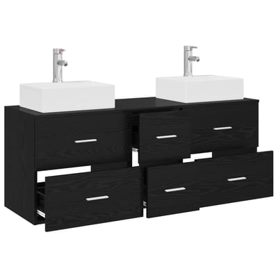 vidaXL - Badkamerkast - set - 3 - st - Zwart - 129 - x - 41 - x - 79.5 - cm - Bewerkt - hout