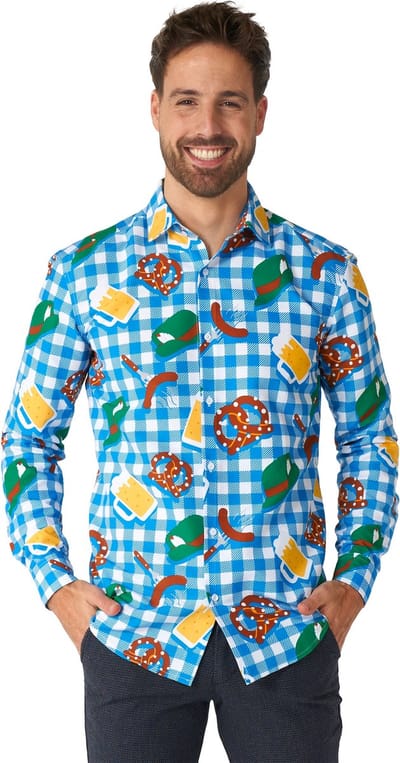 Suitmeister October Check Blue - Heren Overhemd - Carnavalskleding - Oktober Fest - Mix Kleur - Maat S