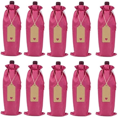 Dailygoods- Wijnzak 12 Stuks - Cadeauverpakking Wijnfles - Flessenzakken Imitatielinnen - Trekkoord - Afmetingen 14 x 37 cm - Diverse Kleuren - Wijnfleszak