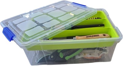 Plasticforte Gereedschap opbergbox - 9L - groen - batterijen/bitjes/schroeven/tape opbergen - 26 x 37 x 14 cm