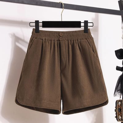 Retro corduroy shorts voor dames in grote maten voor lente en herfst Nieuwe casual broek Hoge taille A-lijn afslankend wijde pijpen bootcut broek 2XL black