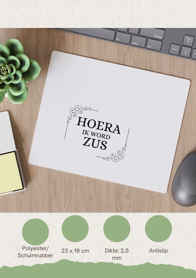 Akyol - hoera ik word zus Muismat - Zus - iemand die zus wordt - zus cadeautjes - cadeau - kado - geschenk - 23 bij 19 cm