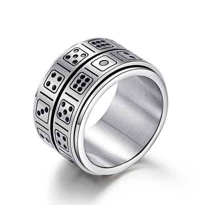 Titanium Staal Dubbele Cirkel Dobbelstenen Draaibare Ring Leuk Spel Prop Roestvrij Staal 9# white