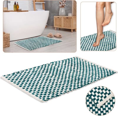Wit en turquoise Gevlochten Badkamermat/Mat 50x80 cm - COOL Pluche Microvezel, HOGE GRADE
