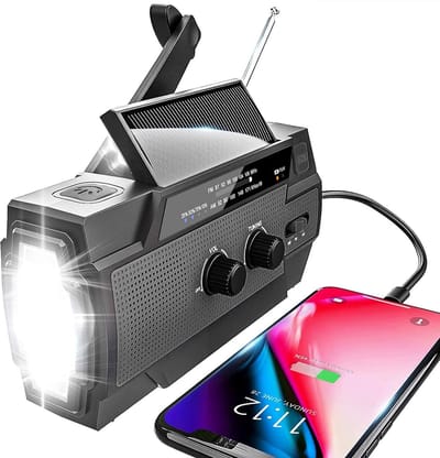 Solar radio AM/FM zwengelradio draagbaar USB-noodradio met 4000 mAh oplaadbare batterij en handslinger dynamo voor kamperen reizen (zwart)