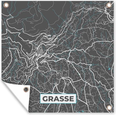 Tuin poster Grasse - Frankrijk - Plattegrond - Stadskaart - Kaart - 200x200 cm - Tuindoek