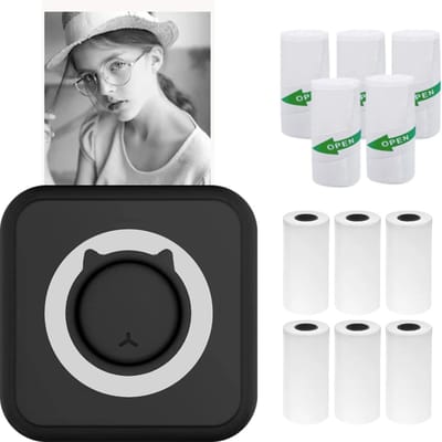 J&R Instant camera - Digitale camera met printer - Draadloze Instant Mini Printer - Bluetooth - Met printpapier en zelfklevende printjes - Zwart