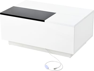 REDOM Hoogglans salontafel met RGB-LED, uittrekbaar blad, verborgen lade en soft-close — zwart/wit, MDF