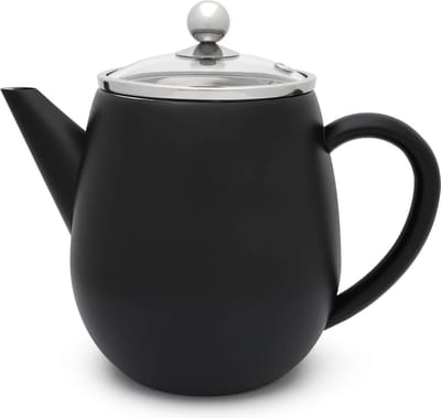 Bredemeijer - Theepot dubbelwandig Eva - 1,1 liter - Mat zwart - Met theezeef