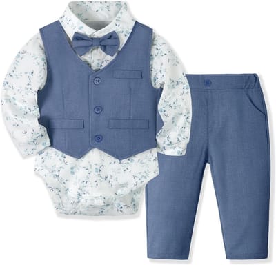 Nette Baby Jongen Set: Overhemd, Gilet & Strikje voor Bruiloft & Feest