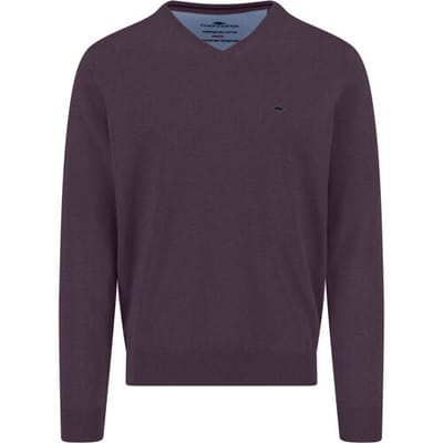 Fynch-Hatton Trui Solid Color Superfine 3-Ply Cotton V-Neck Aubergine / male