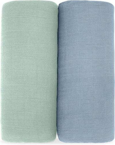Muslin Swaddle Dekens 2-Pack 110x110 cm - 100% Katoen Zacht Baby Dekentje voor Wikkelen, Droogendekje & Luiersprei